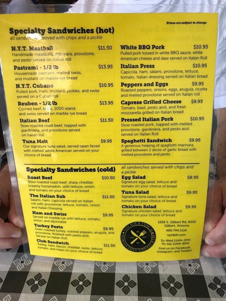 Not Your Typical Deli Menu 10 Gilbert