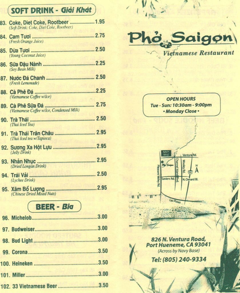 Pho Saigon Menu 8 Port Hueneme