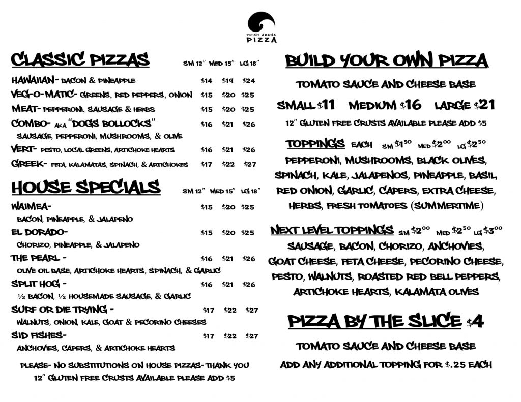 Point Arena Pizza Menu 4 Point Arena