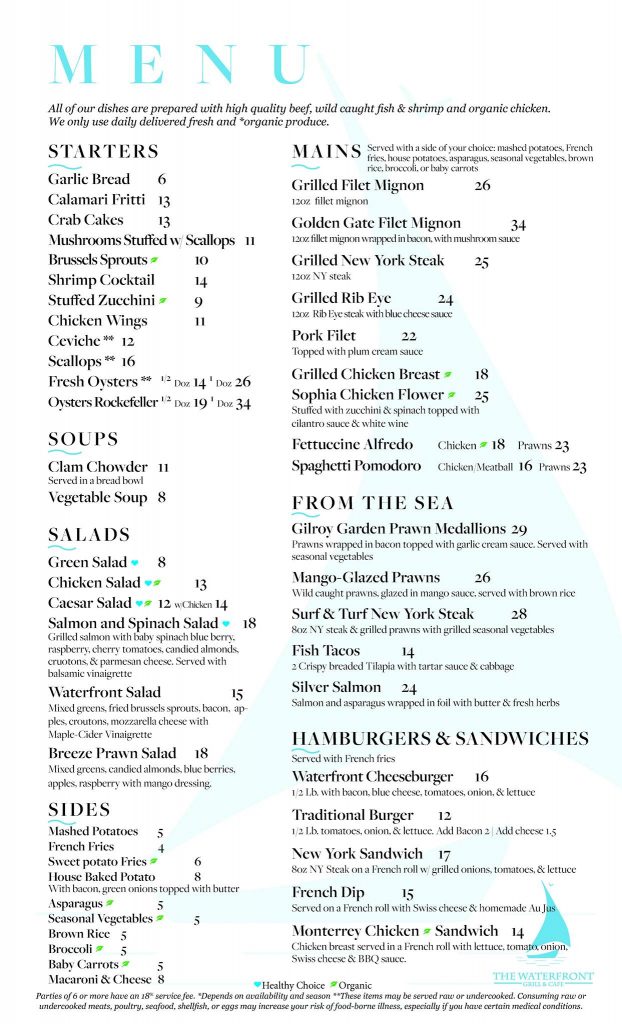 The Waterfront Grill Cafe Menu 1 Pittsburg