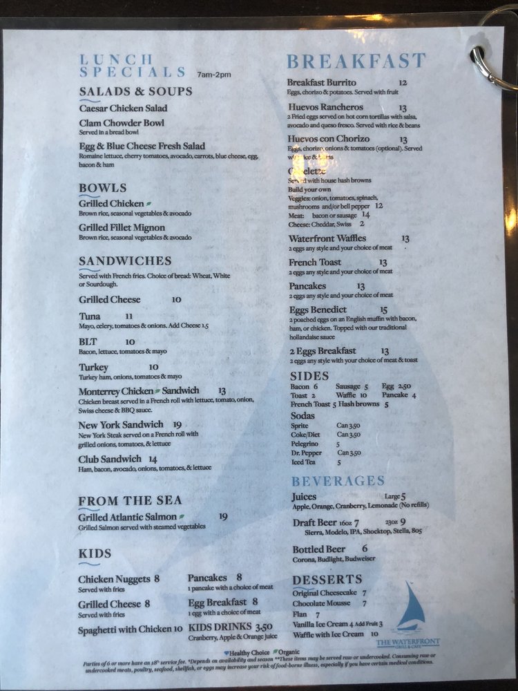 The Waterfront Grill Cafe Menu 13 Pittsburg