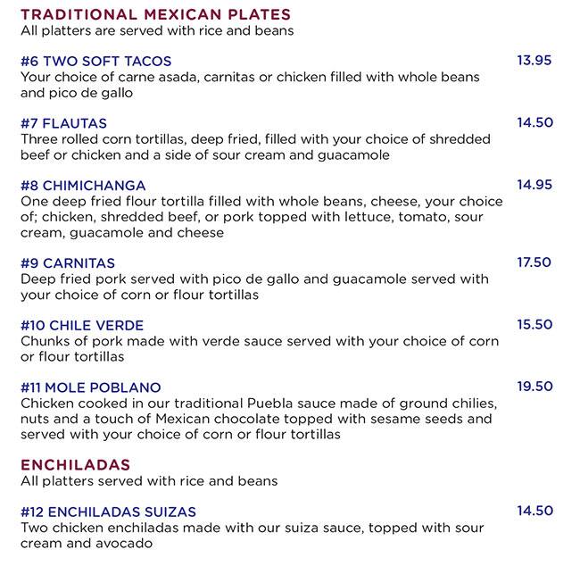 Castillos Mexican Restaurant Menu 13 San Jose