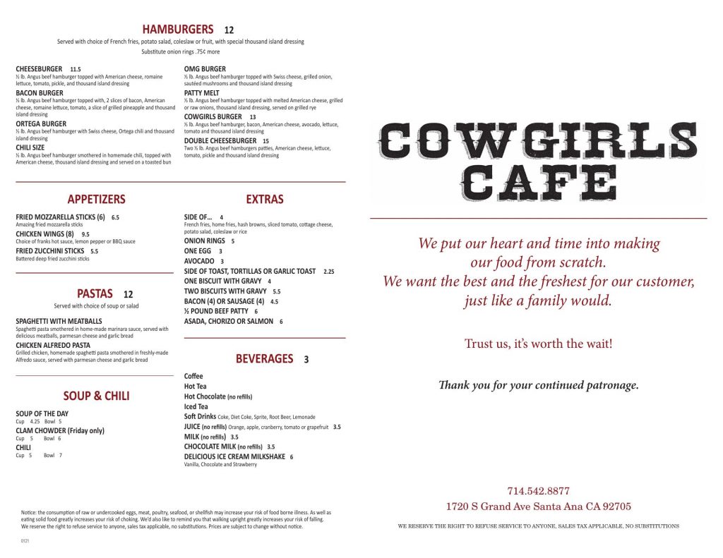 Cowgirls Cafe Menu 9 1