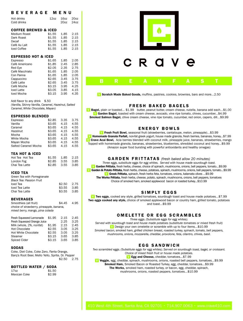 Crave Restaurant Downtown Santa Ana Menu 2 1 Santa Ana