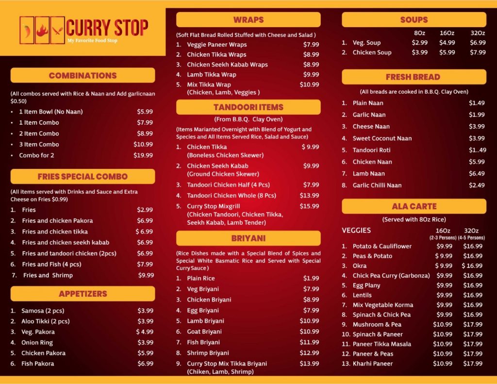 Curry Stop Menu 1