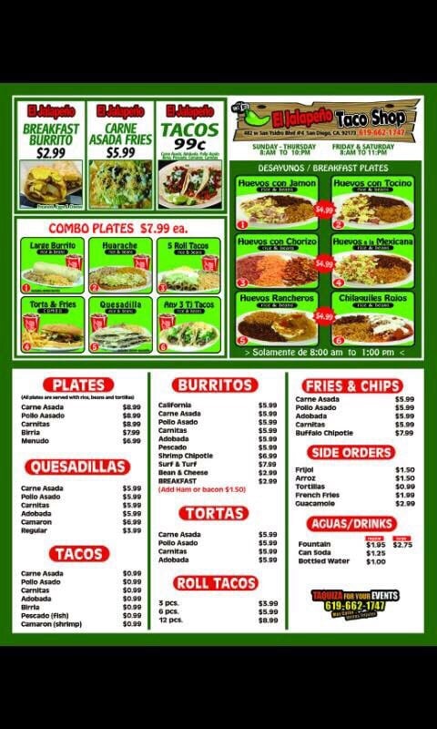 El Jalapeno Taco Shop Menu 3 San Ysidro