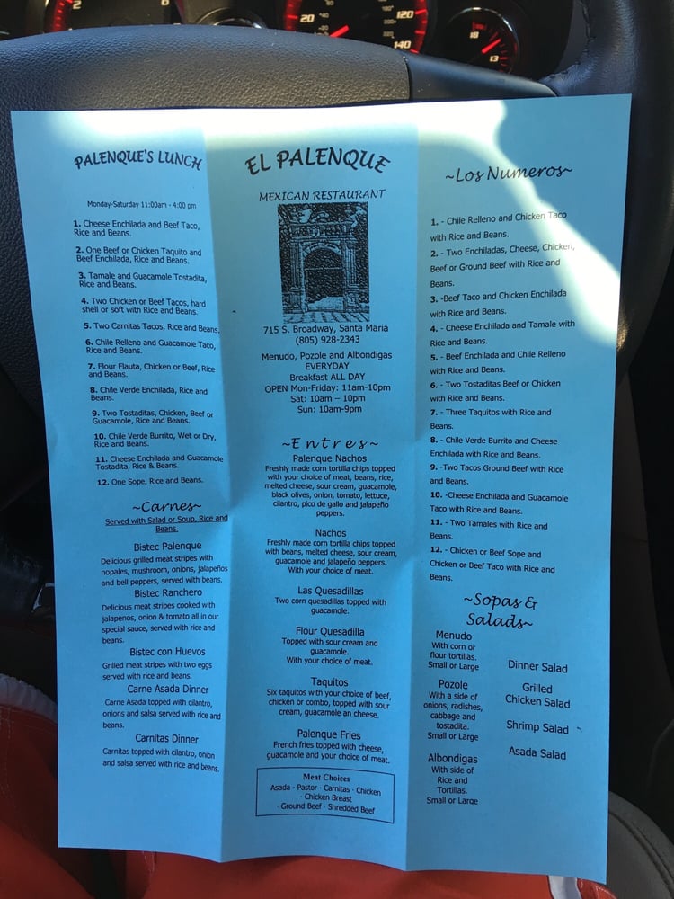El Palenque Mexican Restaurant Menu 3 Santa Maria