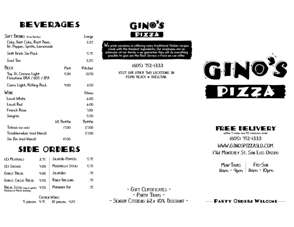 Ginos Pizza SLO Menu 4