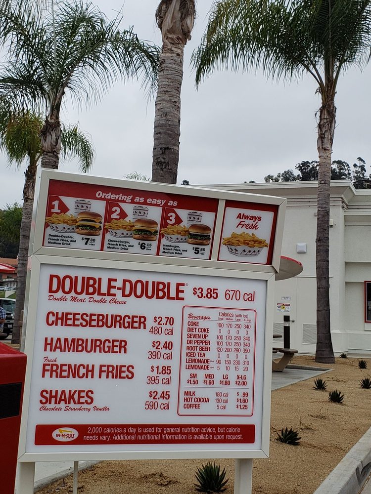 In N Out Burger Menu 1 2 San Diego