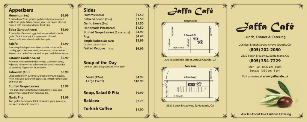 Jaffa Cafe Menu 10 Santa Maria
