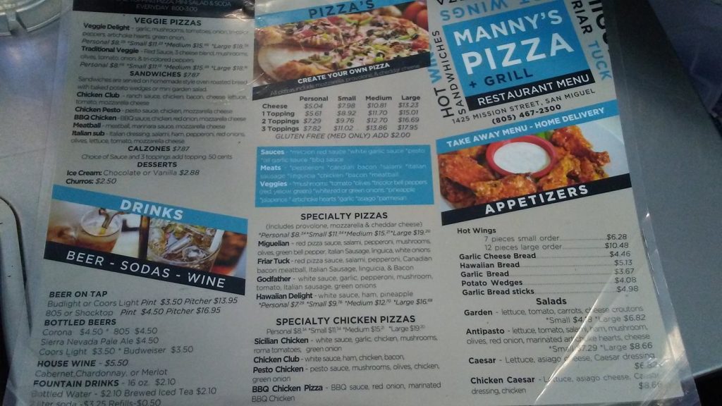 Mannys Pizza San Miguel CA Menu 3