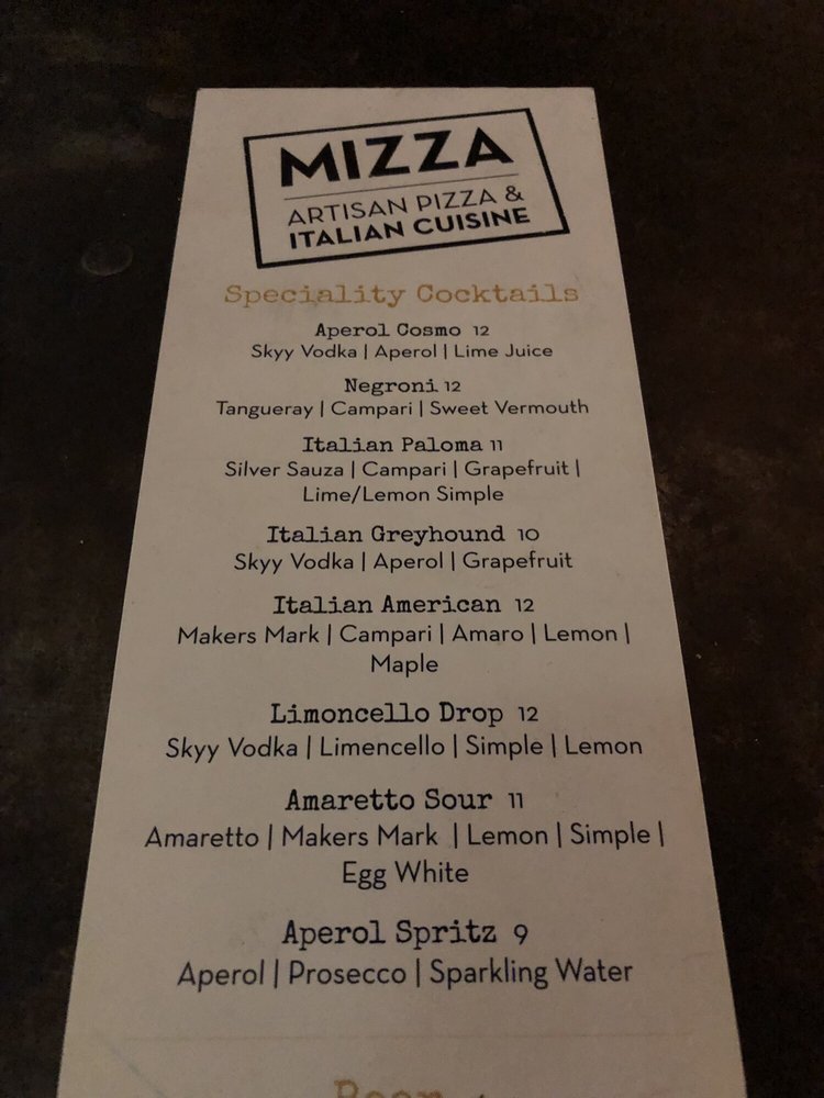 Mizza Artisan Pizza Italian Cuisine Menu 3