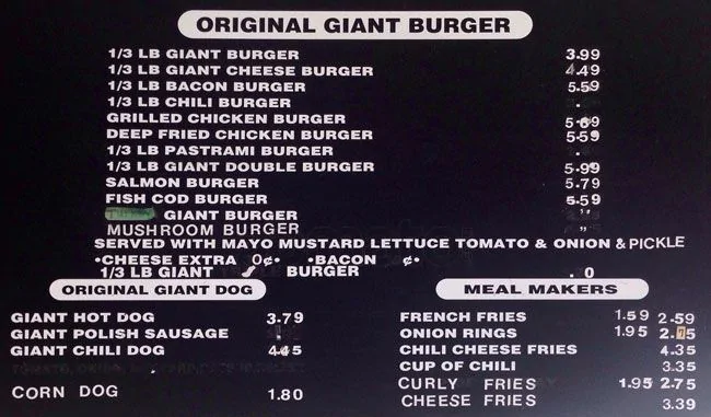 Original Giant Burger Menu 5