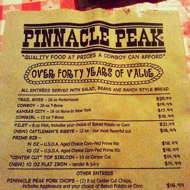 Pinnacle Peak Steakhouse San Dimas Menu 1 San Dimas