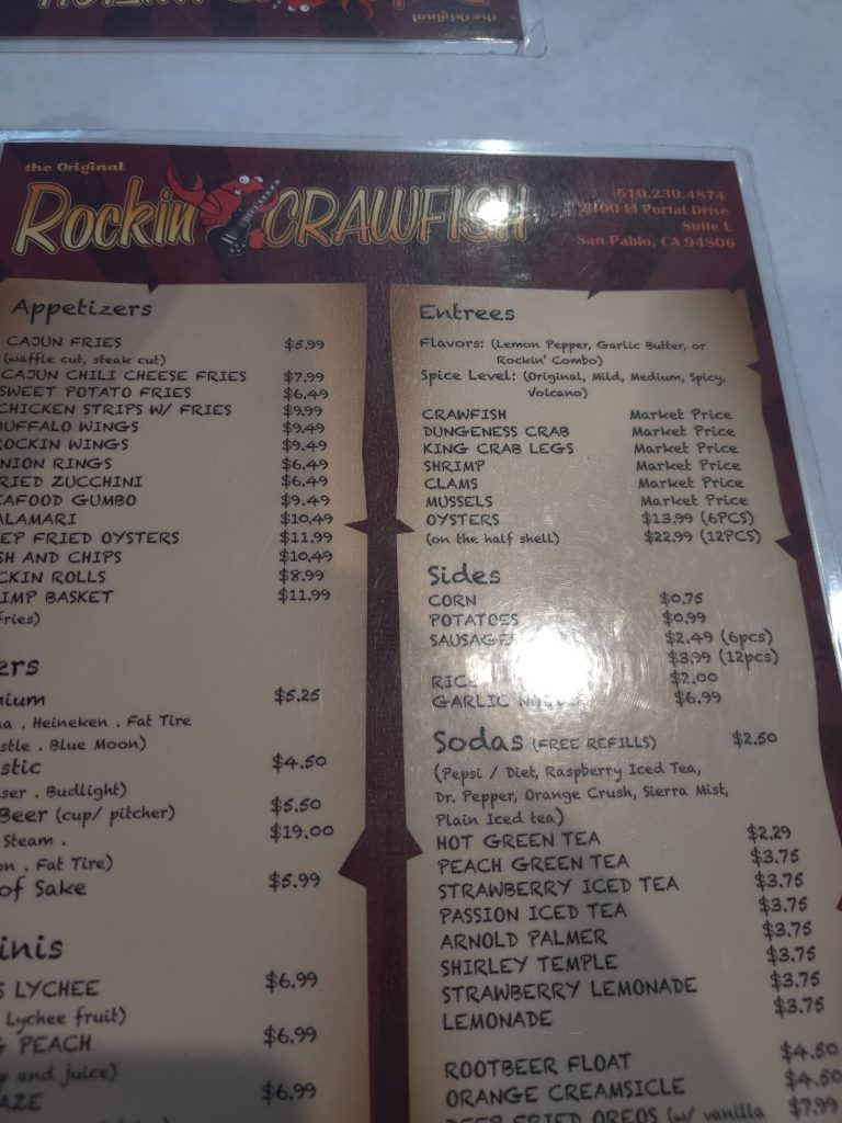 Rockin Crawfish Menu 2 San Pablo