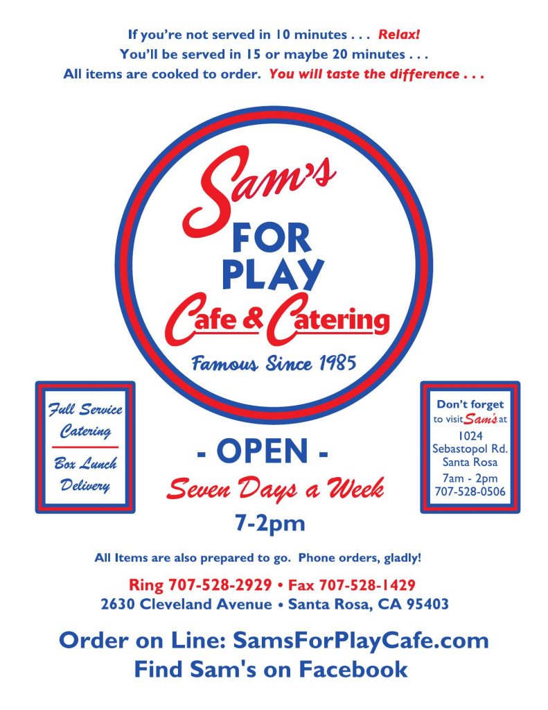 Sams For Play Cafe Catering Menu 8 Santa Rosa