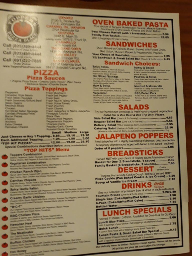 Toppers Pizza Menu 2