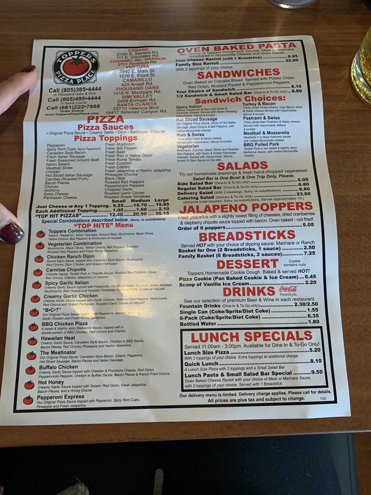 Toppers Pizza Menu 7