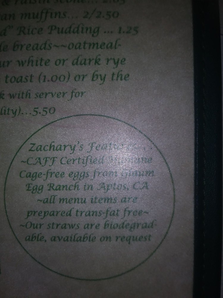 Zacharys Restaurant Menu 2 Santa Cruz