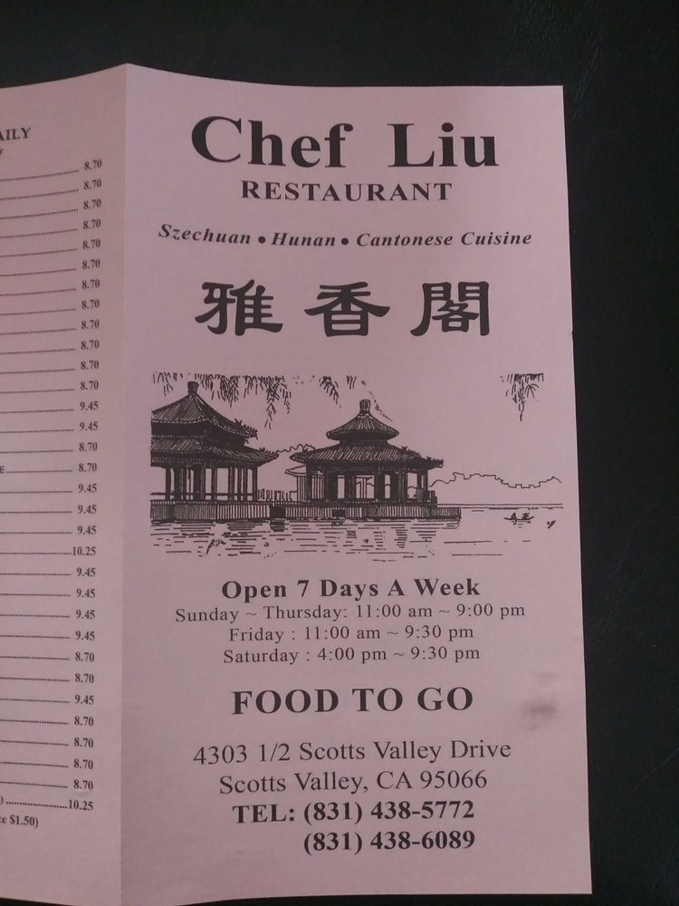 Chef Liu Chinese Restaurant Menu 5 Scotts Valley