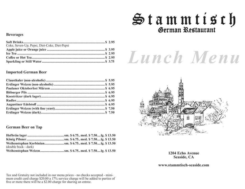 German Restaurant Stammtisch Menu 12