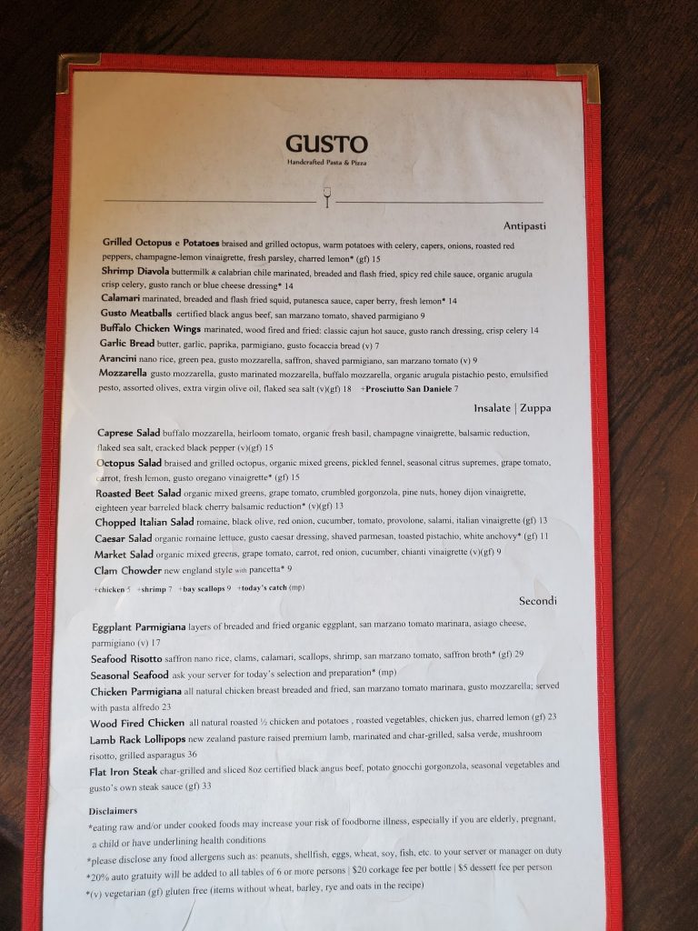 Gusto Handcrafted Pasta Pizza Menu 7