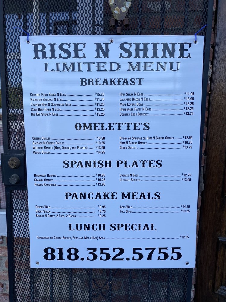 Rise N Shine Cafe Menu 1 Shadow Hills