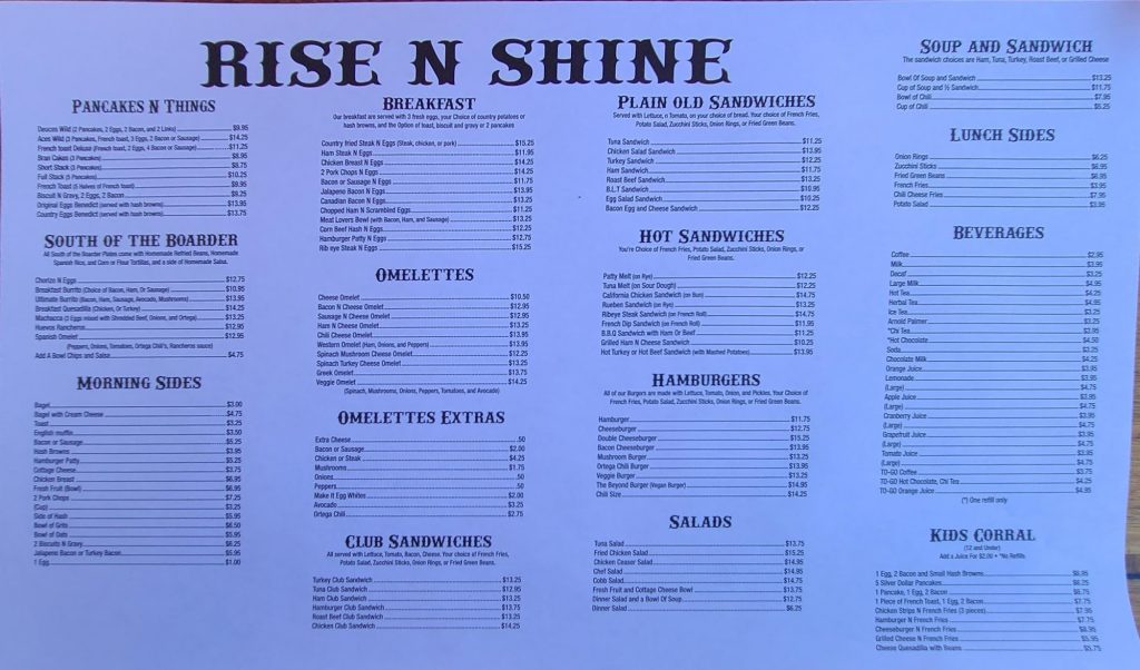 Rise N Shine Cafe Menu 8 Shadow Hills
