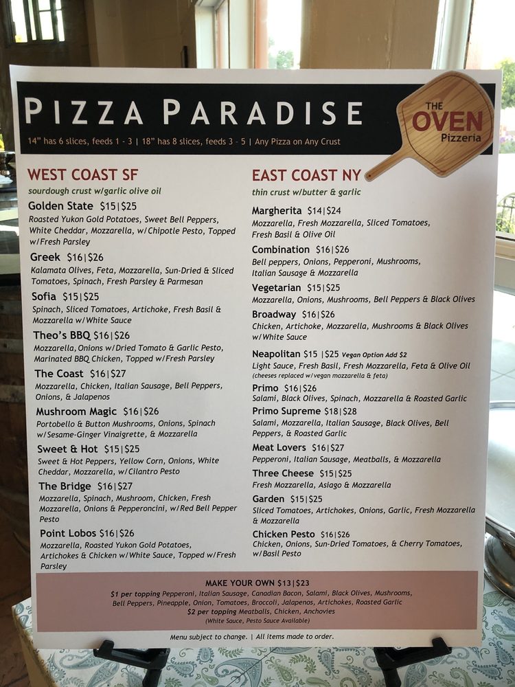 The Oven Pizzeria Menu 6 Seaside