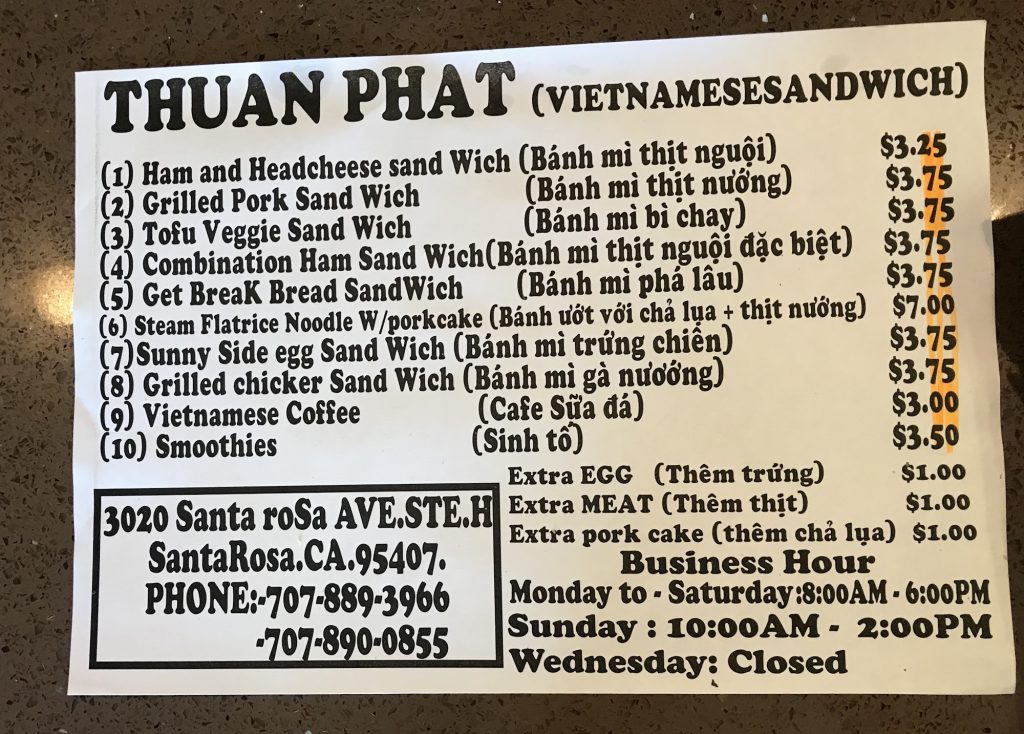 Thuan Phat Vietnamese Sandwiches Menu 5 Santa Rosa